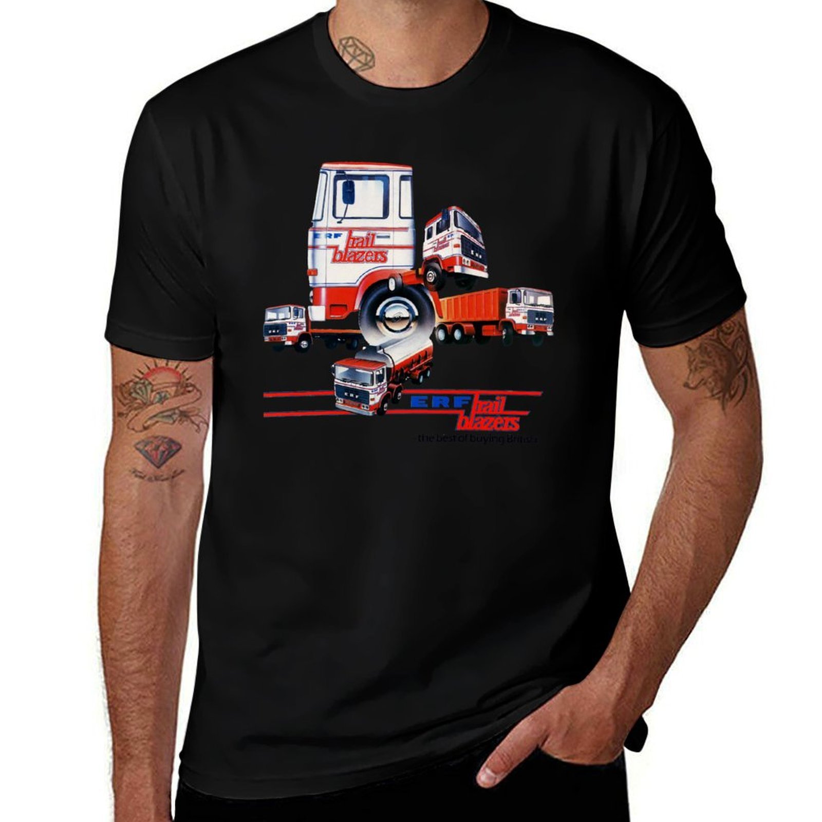 Mens Fashion In 1980S - ERF TRUCKS - 1980年代の広告Tシャツ ファッションプリント カジュアル半袖Tシャツ