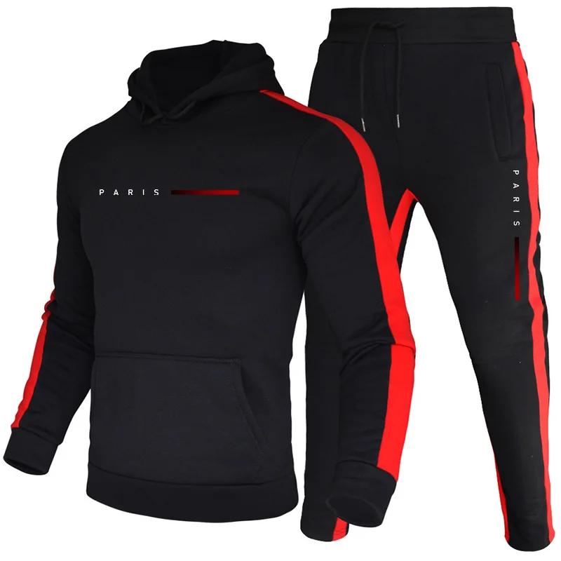Men'S Fashion Color - パリファッションメンズパーカーセットデイリーカジュアルスポーツフード付きスウェットシャツとジョガーパンツ男性トレンドピュアカラープルオーバートラックスーツ