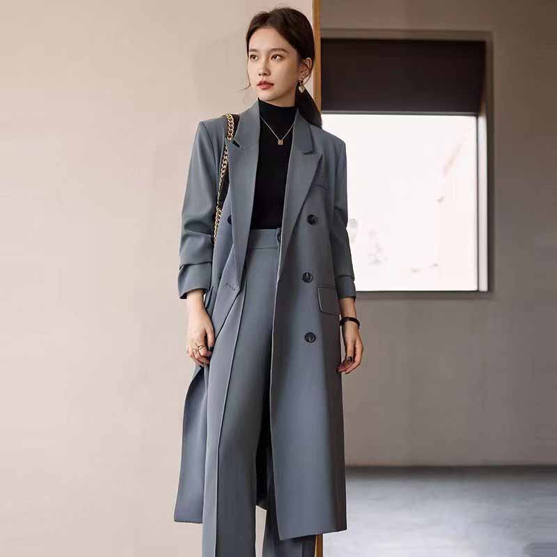 Mens Fashion Blazer - FANAN エレガントなロングトレンチコート女性韓国ダブルブレストオフィスレディブレザージャケットファッションストリート長袖オーバーコート