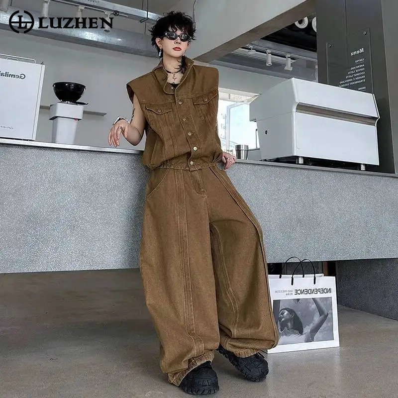 Men'S Fashion Color - LUZHEN デニム 2026 サマーデコレーション 無地 ノースリーブ