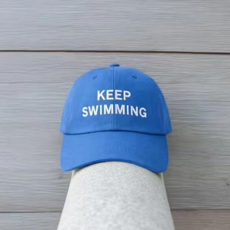 Men'S Fashion With Hat - 2026年トレンドの「Keep Swimming」新文字刺繍入り野球帽、男女兼用、おしゃれな日よけソフトトップハット、ダックビルキャップ