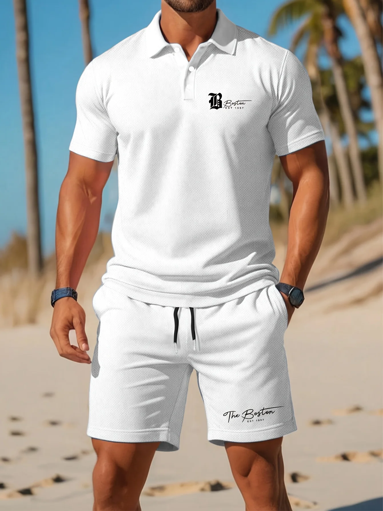 Men'S Fashion Polo - 夏の新作メンズポロシャツセット カジュアルスポーティー クールでおしゃれ スリムフィット 通気性のある無地 半袖ショートパンツセット