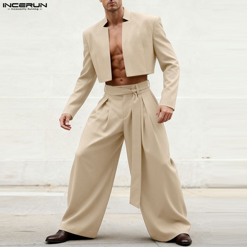 Mens Fashion Blazer - INCERUN メンズ セットアップ 無地 長袖 オープンステッチ