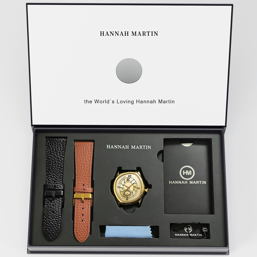 Men'S Fashion Box - ハンナ・マーティン ハイエンドメンズ腕時計 クリエイティブレザー 高級感漂うギフトボックスセット ゴールド ドリーミーな幾何学模様ケース