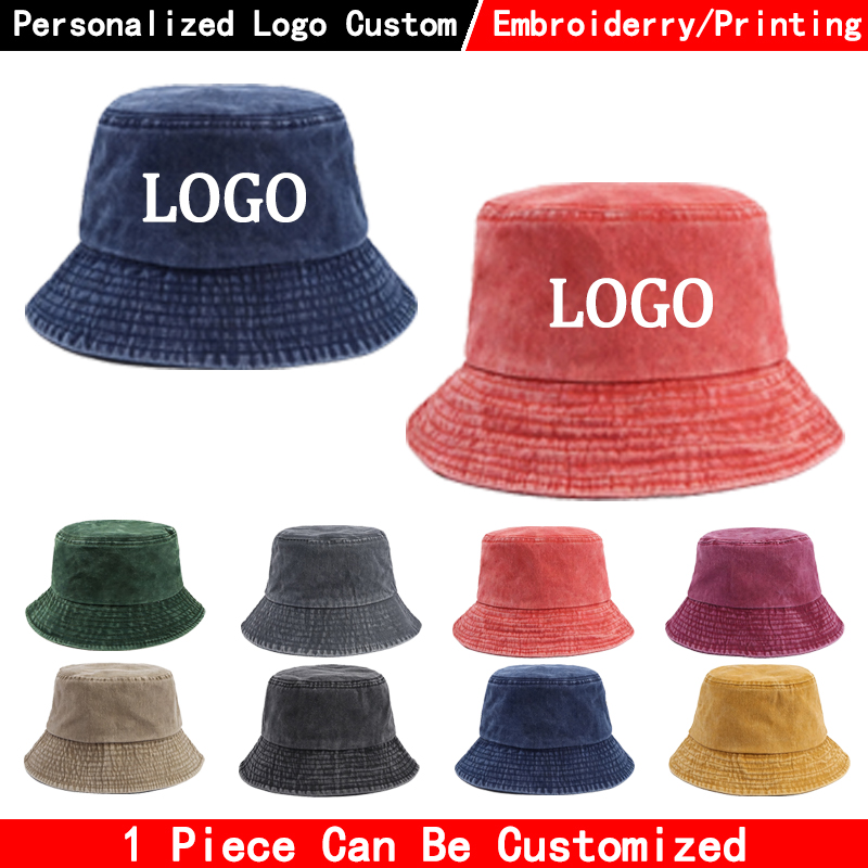 Men'S Fashion With Hat - カスタムロゴ入りデニムバケットハット ファッションウォッシュドデニムキャップ デザイン メンズ パナマハット レディース