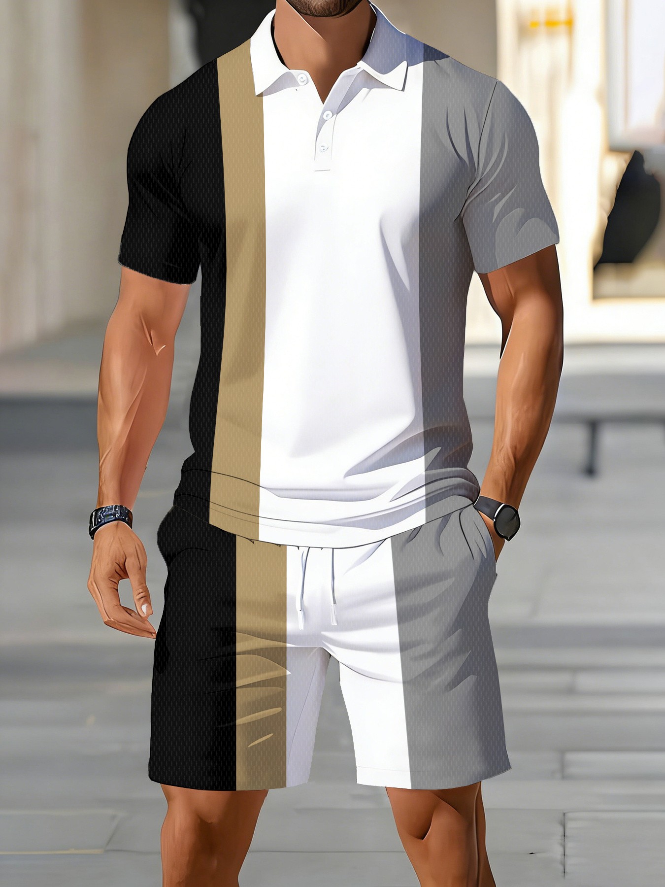 Men'S Fashion Polo - 2026年夏 アメリカンメンズポロシャツセット スポーティーでカジュアルな着こなしに ファッショナブルで快適な3Dパターンプリント