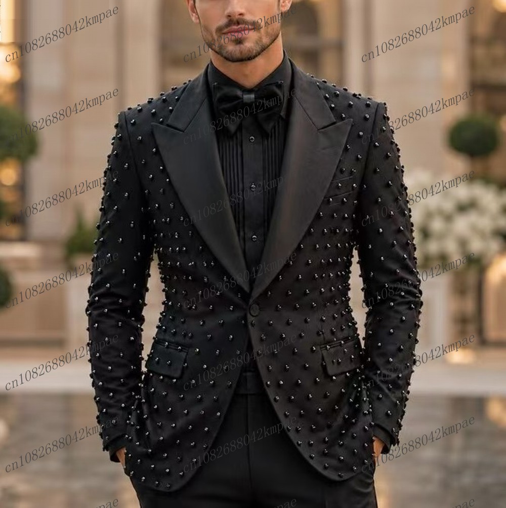 Mens Fashion Blazer - ファッションパールブラックメンズスーツ プロム ビジネス フォーマル オケージョン グルーム