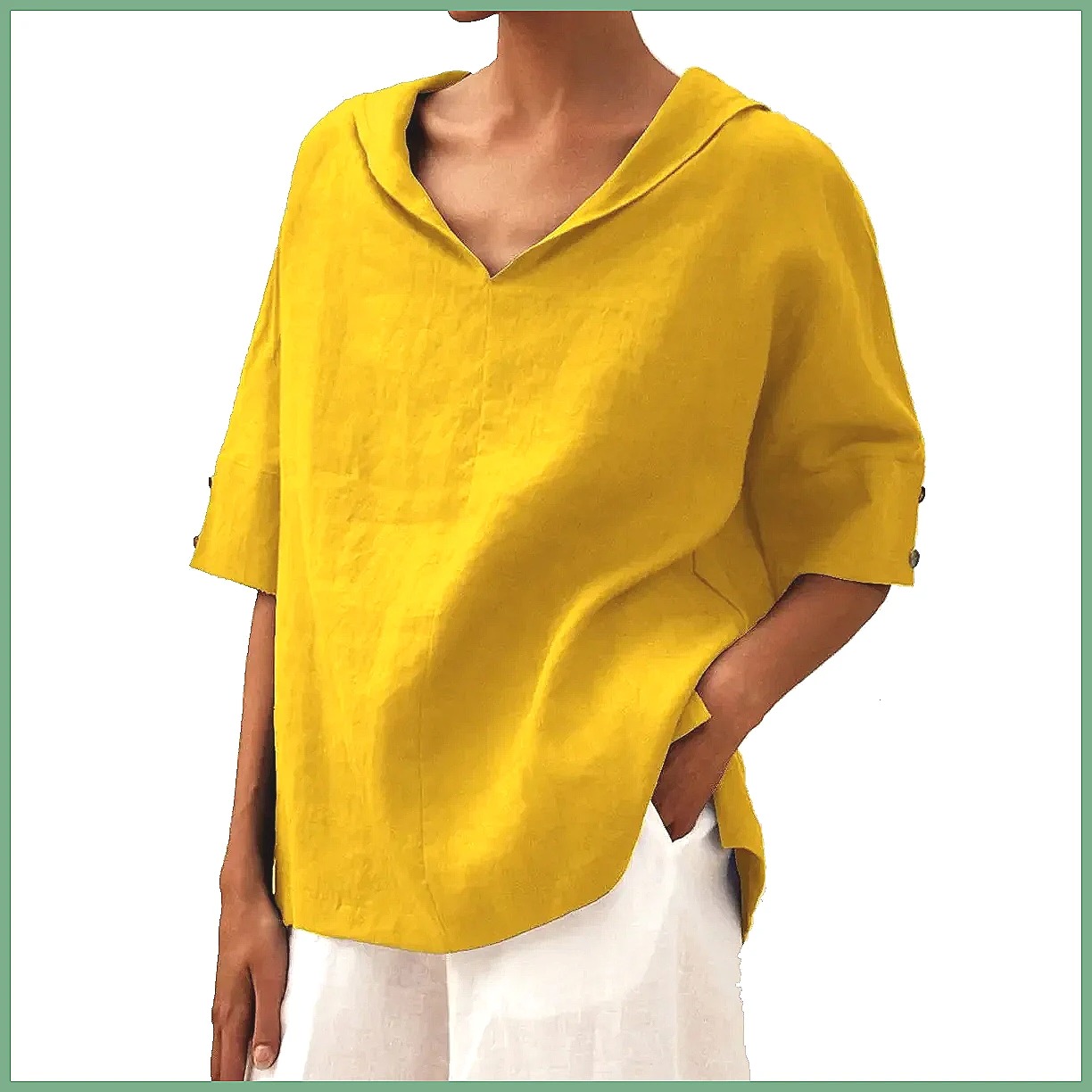 Linen Shirt Summer - レディース ルーズ Vネック コットンリネンシャツ 2026 カジュアル