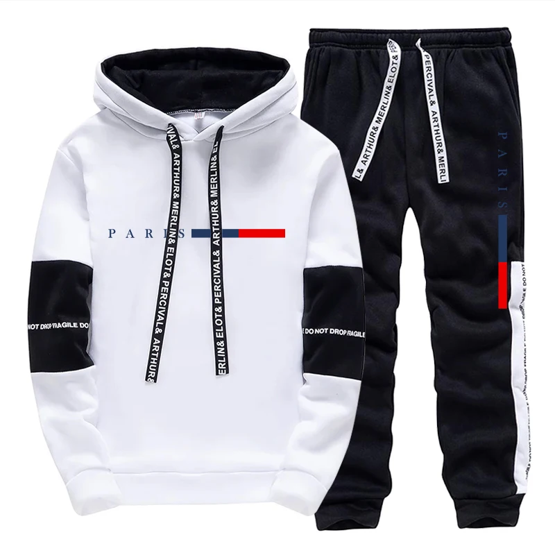 Men'S Fashion Hoodie - メンズセット/パーカー/パンツ パリファッション 秋冬 カジュアル スポーツ フード付きプルオーバー＆スウェットパンツ