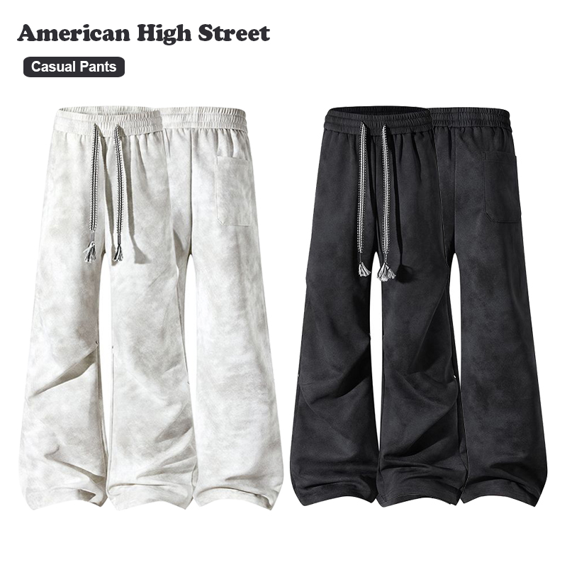 Mens Fashion Young - アメリカンハイストリートストレートカジュアルパンツストレートオーバーサイズタイダイルーズワイドレッグダーティスウェットパンツヤングファッションY2kパンツ
