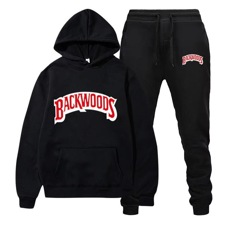 Men'S Fashion Hoodie - 2026年冬用フーディセット メンズファッション フリース レッドフーディ ブラックブランドパンツ カジュアルジョガースーツ