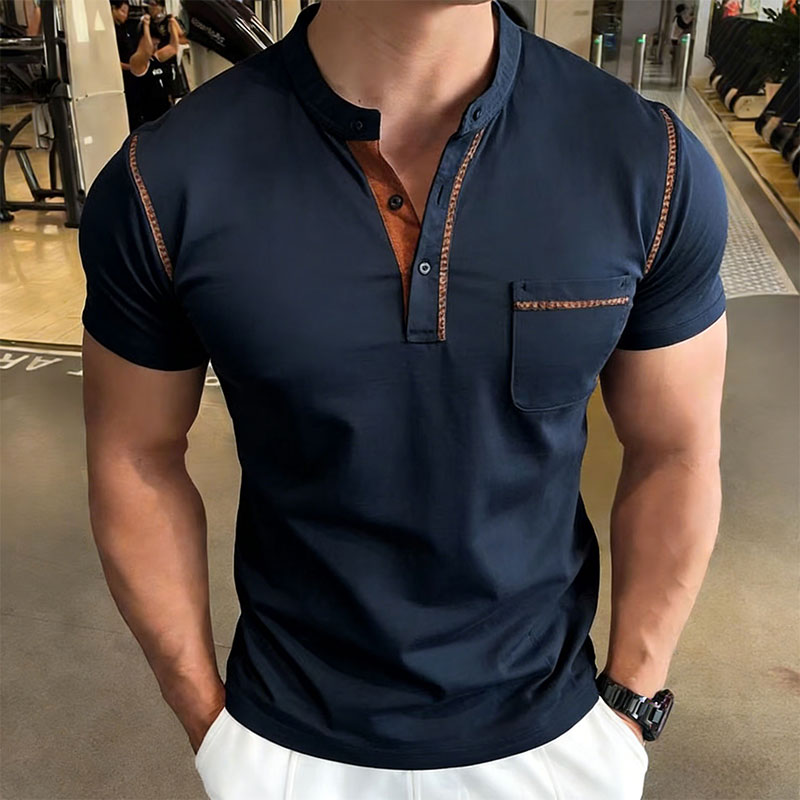 Men'S Fashion Polo - 新しい夏のメンズヘンリーカラー半袖ゴルフポロシャツ個性ポケットスタイルカジュアル通気性スポーツストリートファッショントップ