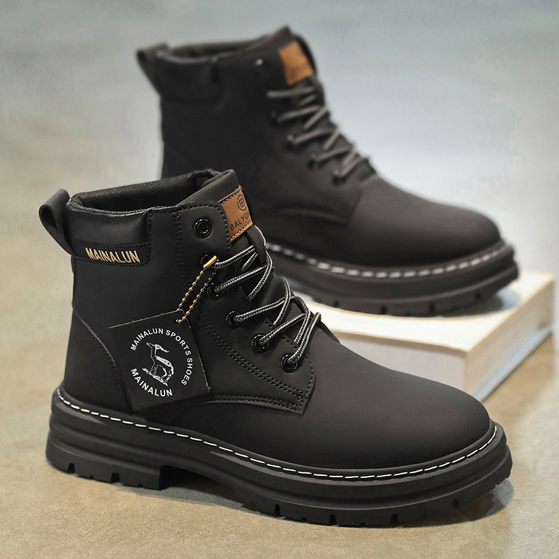 クラシックメンズハイカットブーツ高品質イエローレザーブーツフ - Mens Fashion Show のレビューと価格