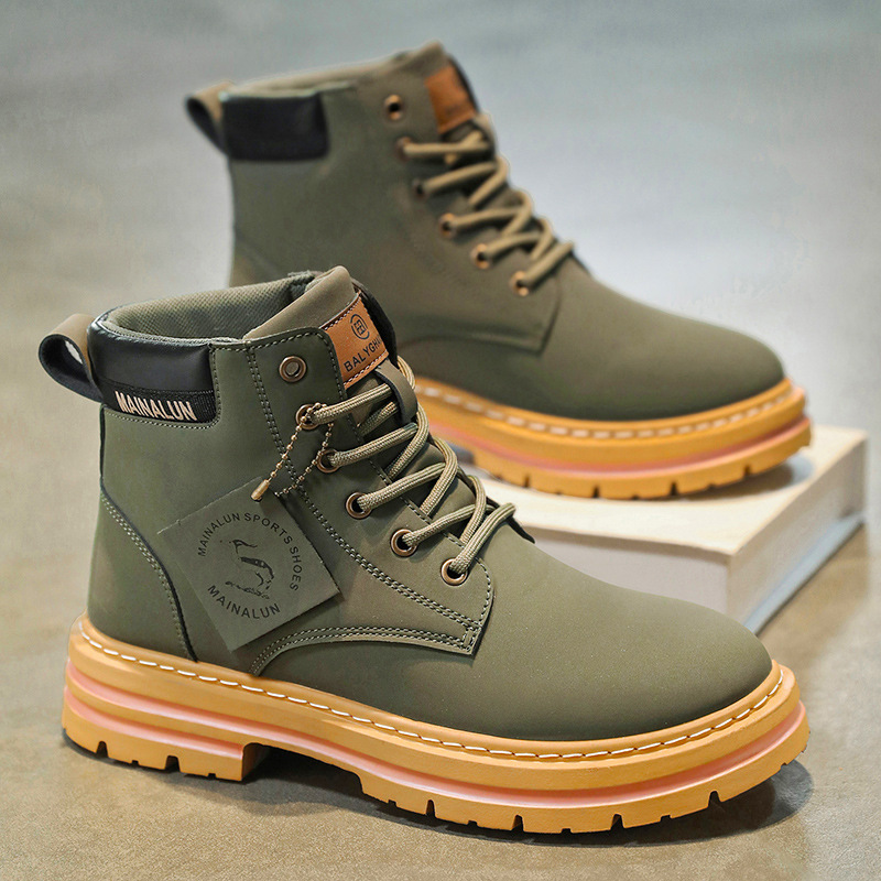 クラシックメンズハイカットブーツ高品質イエローレザーブーツフ - Mens Fashion Show のレビューと価格