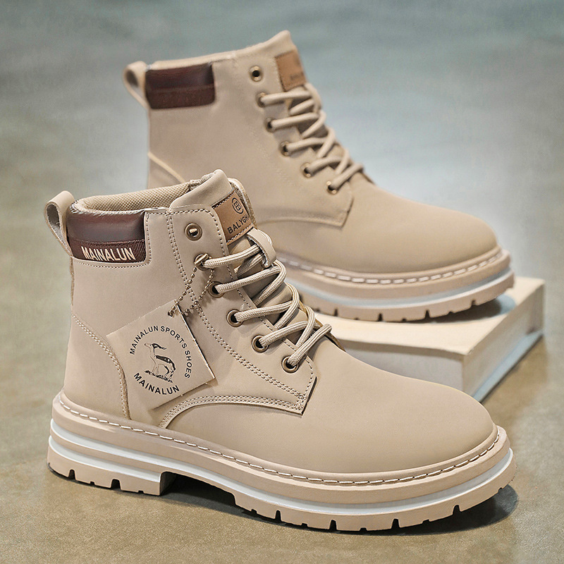 クラシックメンズハイカットブーツ高品質イエローレザーブーツフ - Mens Fashion Show のレビューと価格