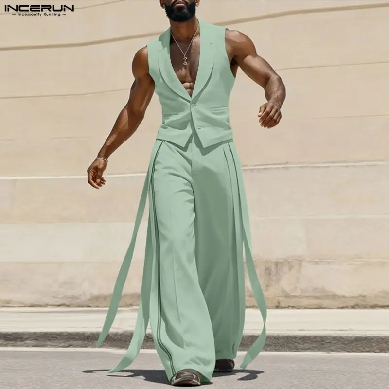 INCERUN メンズセットアップ 無地 Vネック ノースリ - Men'S Fashion Color のレビューと価格