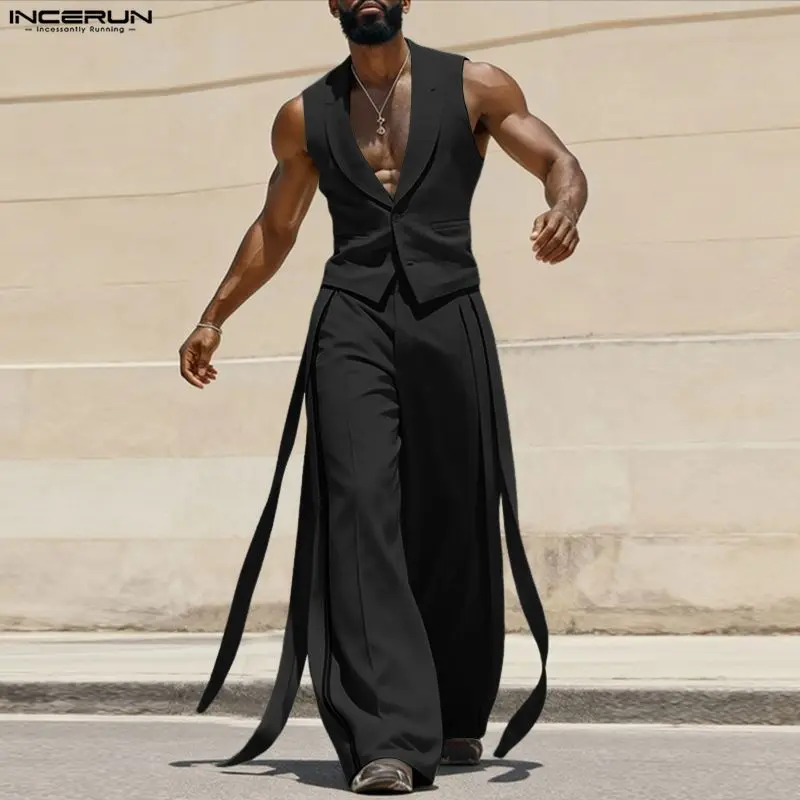 INCERUN メンズセットアップ 無地 Vネック ノースリ - Men'S Fashion Color のレビューと価格