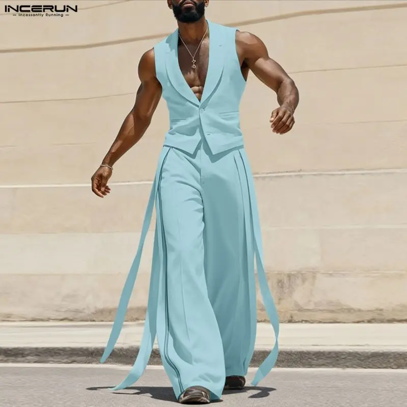 INCERUN メンズセットアップ 無地 Vネック ノースリ - Men'S Fashion Color のレビューと価格