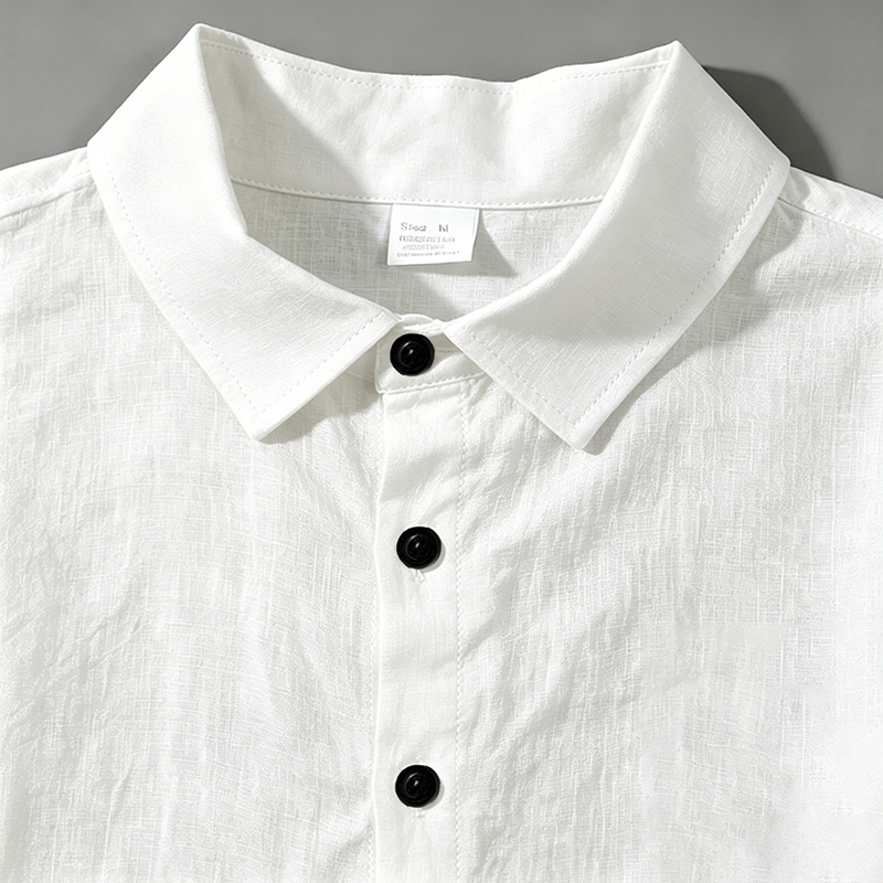 男性リネンツーピース衣装半袖ラペルボタンシャツ弾性ドロースト - Linen Shirt Summer のレビューと価格