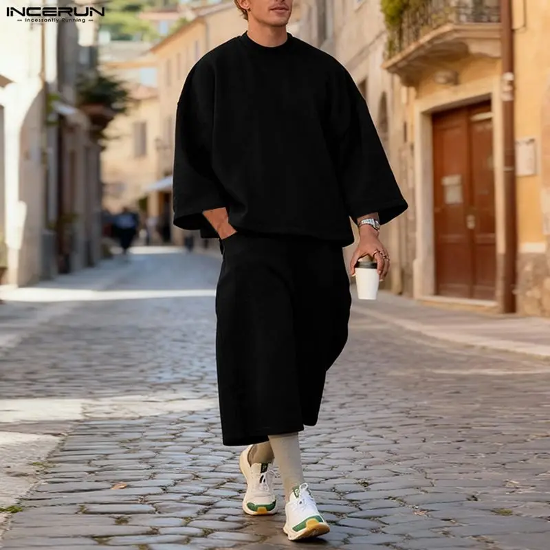 INCERUN メンズセット ソリッドカラー バギー 3/4 - Men'S Fashion Color のレビューと価格