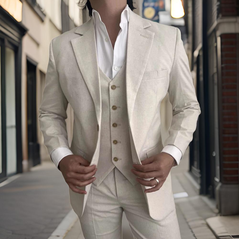 3 ピースリネンメンズスーツビーチパーティースリムフィットベ - Mens Fashion Blazer のレビューと価格
