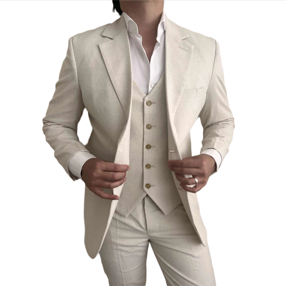 3 ピースリネンメンズスーツビーチパーティースリムフィットベ - Mens Fashion Blazer のレビューと価格