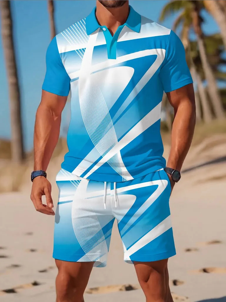メンズサマーTシャツセット ファッションボタンポロシャツ＆シ - Men'S Fashion Polo のレビューと価格