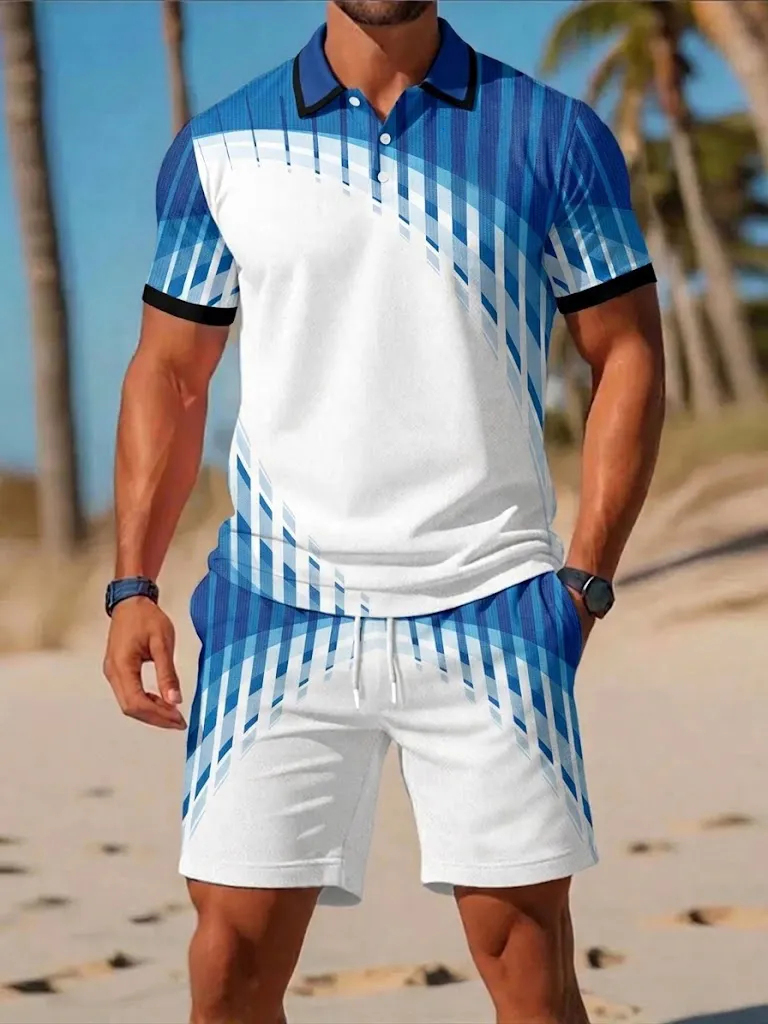 メンズサマーTシャツセット ファッションボタンポロシャツ＆シ - Men'S Fashion Polo のレビューと価格