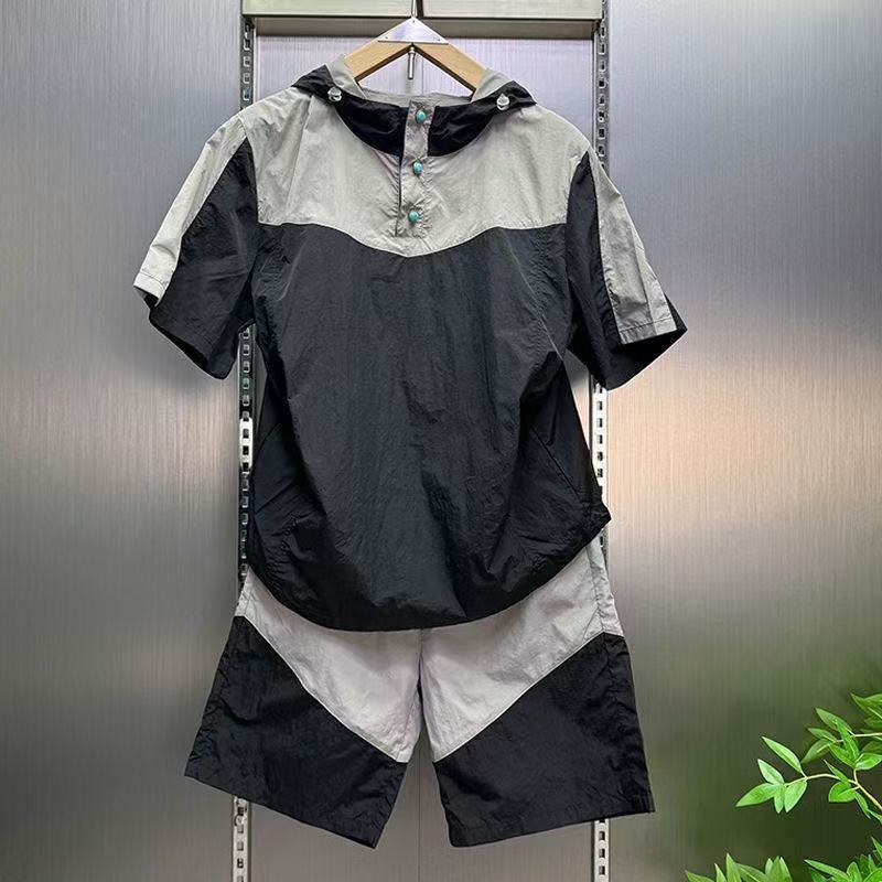 夏用速乾カジュアルスポーツフード付きショートパンツ半袖セット - Men'S Fashion Color のレビューと価格