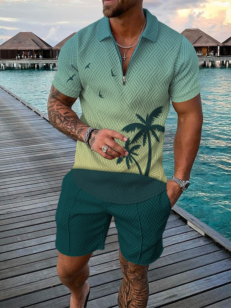 ハワイアンココナッツツリープリントメンズセットファッションジ - Men'S Fashion Polo のレビューと価格