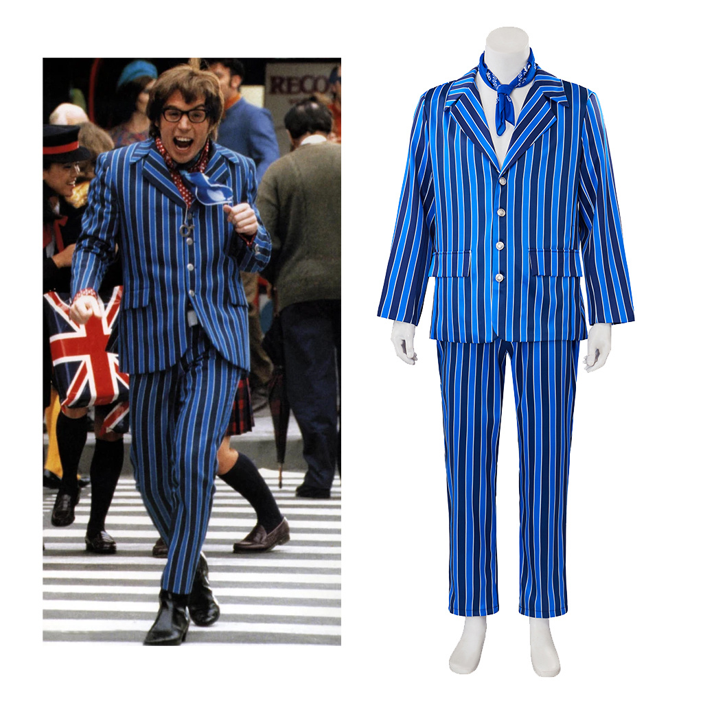 男性、ヴィンテージ青、黒のストライプスーツ、ハロウィーンの衣 - Mens Fashion In 1980S のレビューと価格