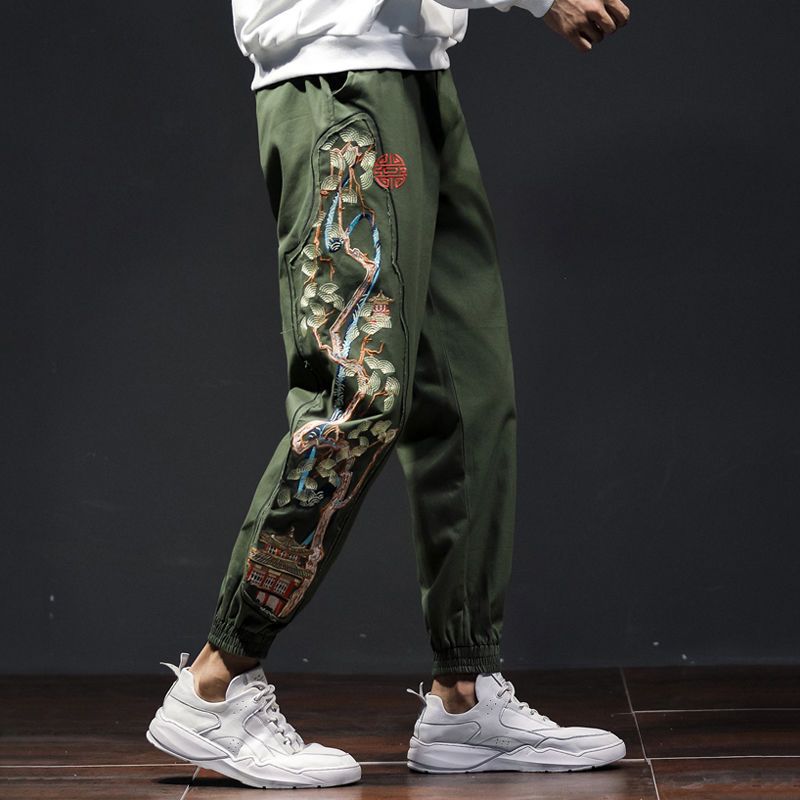 男性用の伸縮性ウエストバンド付きプリントパンツ,刺繍入りポケ - Mens Fashion Young のレビューと価格