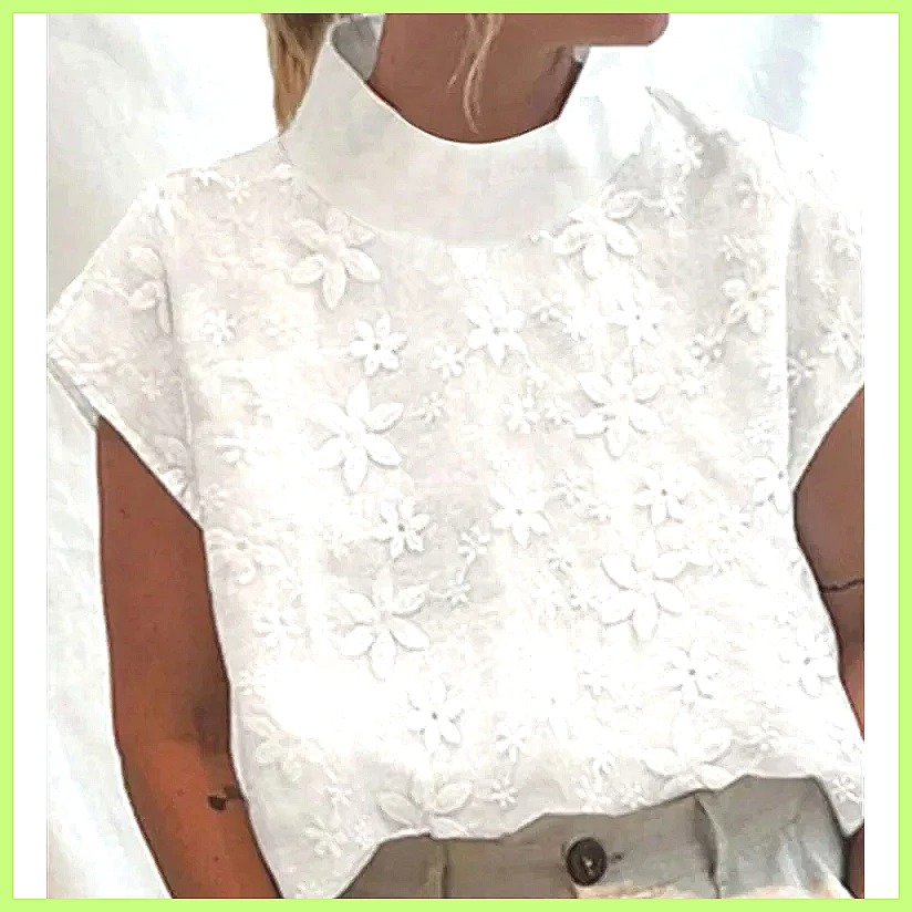 レディースコットンリネンプルオーバーシャツ、エレガントなレー - Linen Shirt Summer のレビューと価格