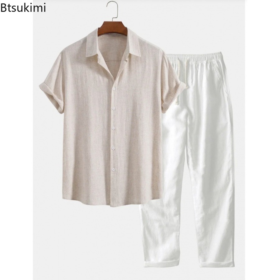 2026年メンズファッション無地ビーチツーピースセット夏軽量 - Linen Shirt Summer のレビューと価格