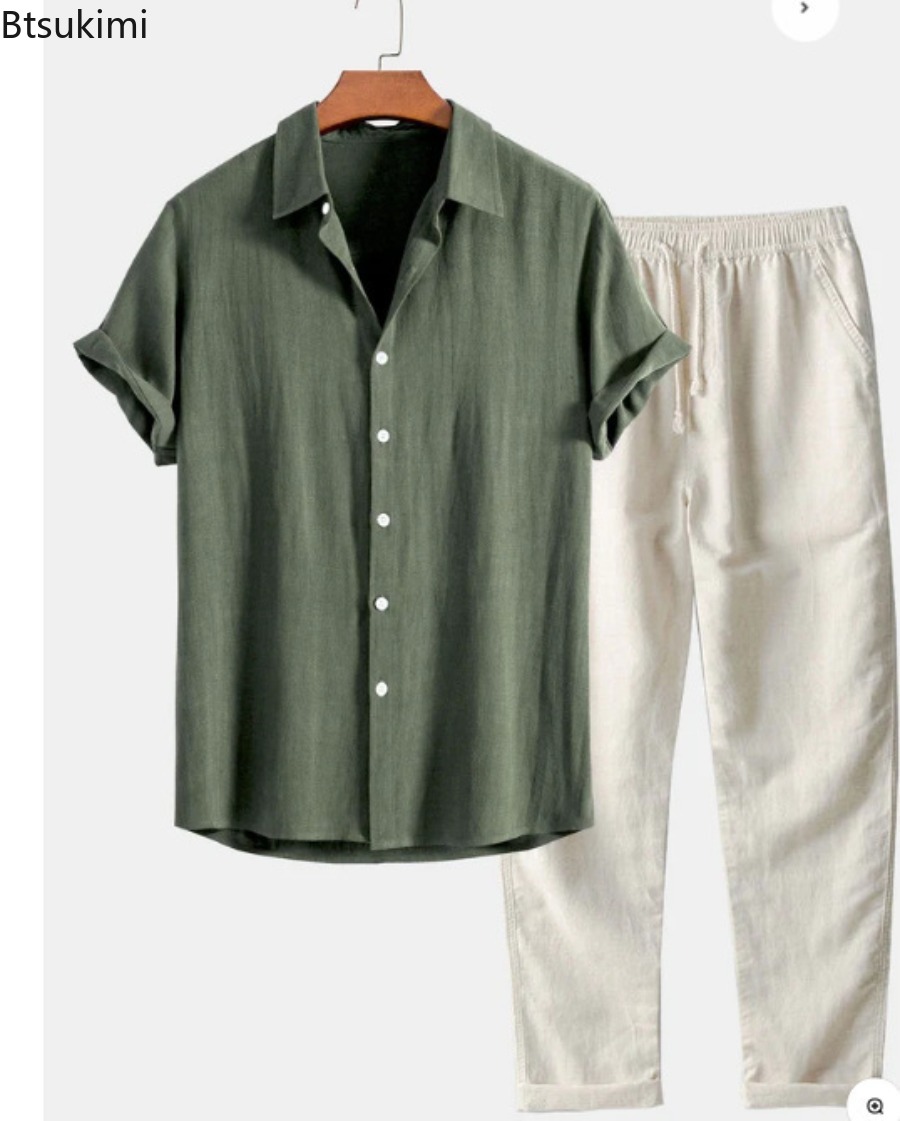 2026年メンズファッション無地ビーチツーピースセット夏軽量 - Linen Shirt Summer のレビューと価格