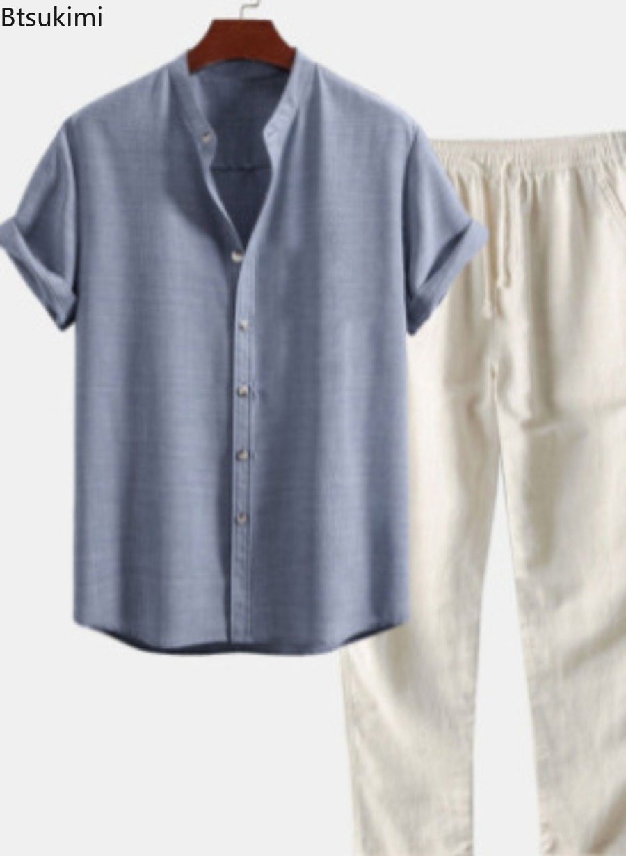 2026年メンズファッション無地ビーチツーピースセット夏軽量 - Linen Shirt Summer のレビューと価格