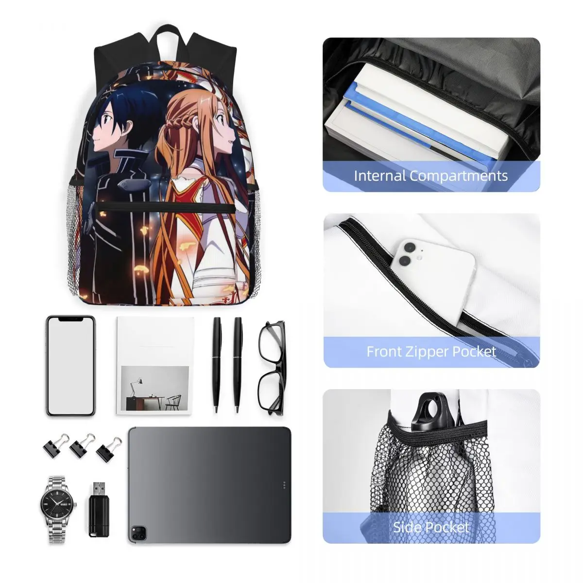 ソードアートオンラインキリトとアスナ学生バックパックスクール - Men'S Fashion Online のレビューと価格