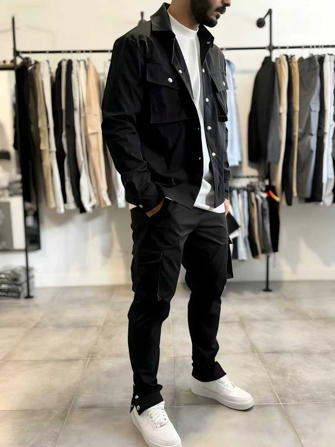 メンズファッションソリッドカラーワークウェア春秋新作長袖ジャ - Men'S Fashion Color のレビューと価格
