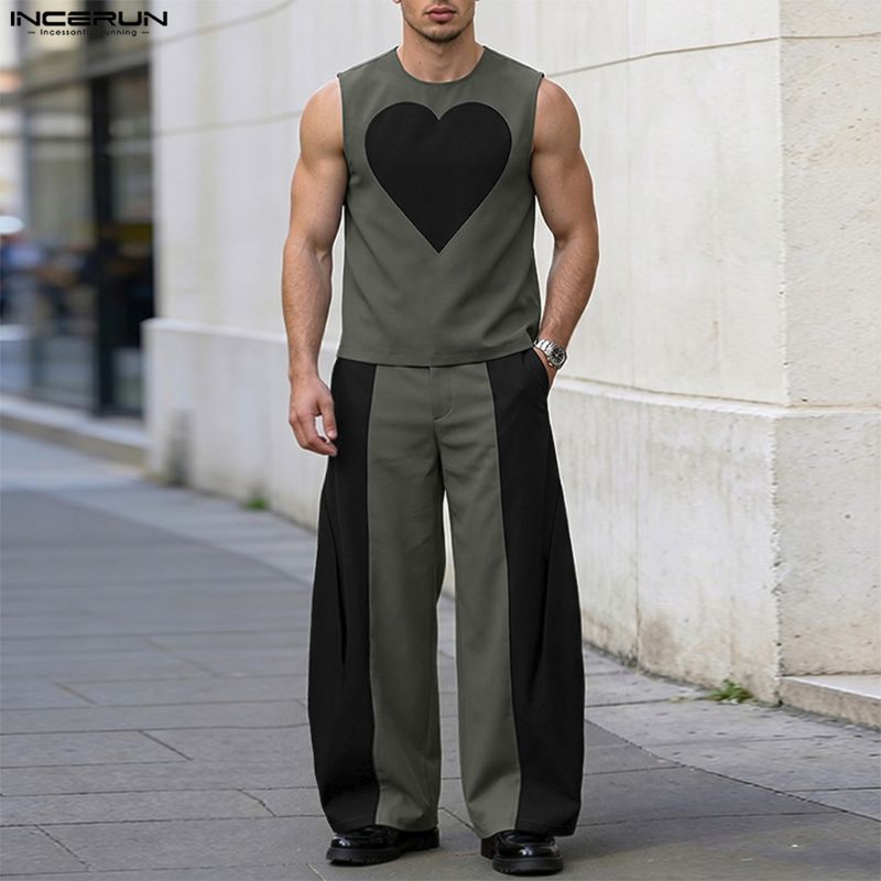 INCERUN メンズセット パッチワーク カラーブロック  - Men'S Fashion Color のレビューと価格
