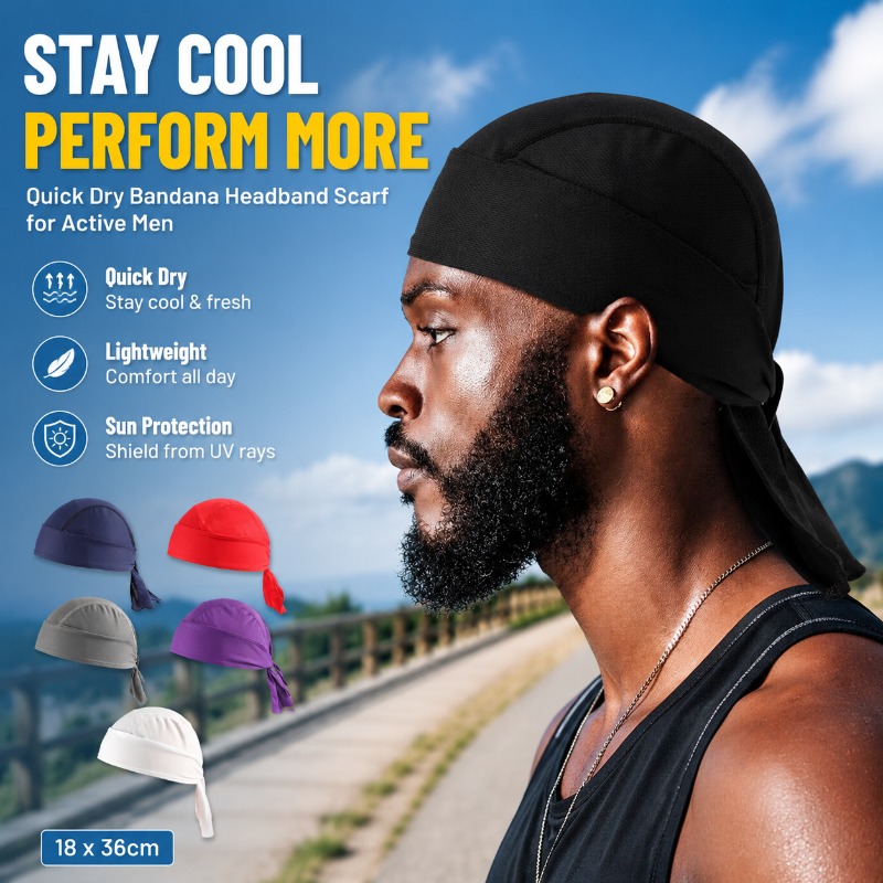 速乾性ポリエステルバンダナヘッドバンドスカーフ男性用夏ランニ - Men'S Fashion With Hat のレビューと価格