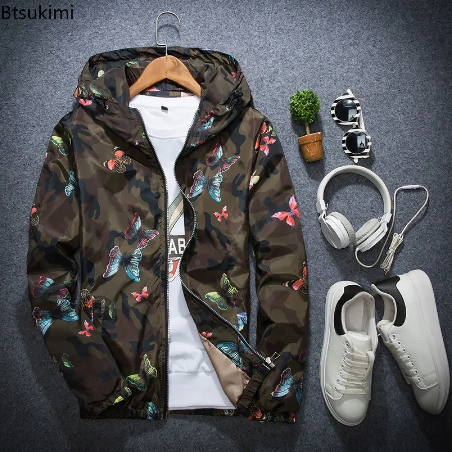 2026 春の新メンズ迷彩フード付きジャケットファッション蝶 - Mens Fashion Young のレビューと価格