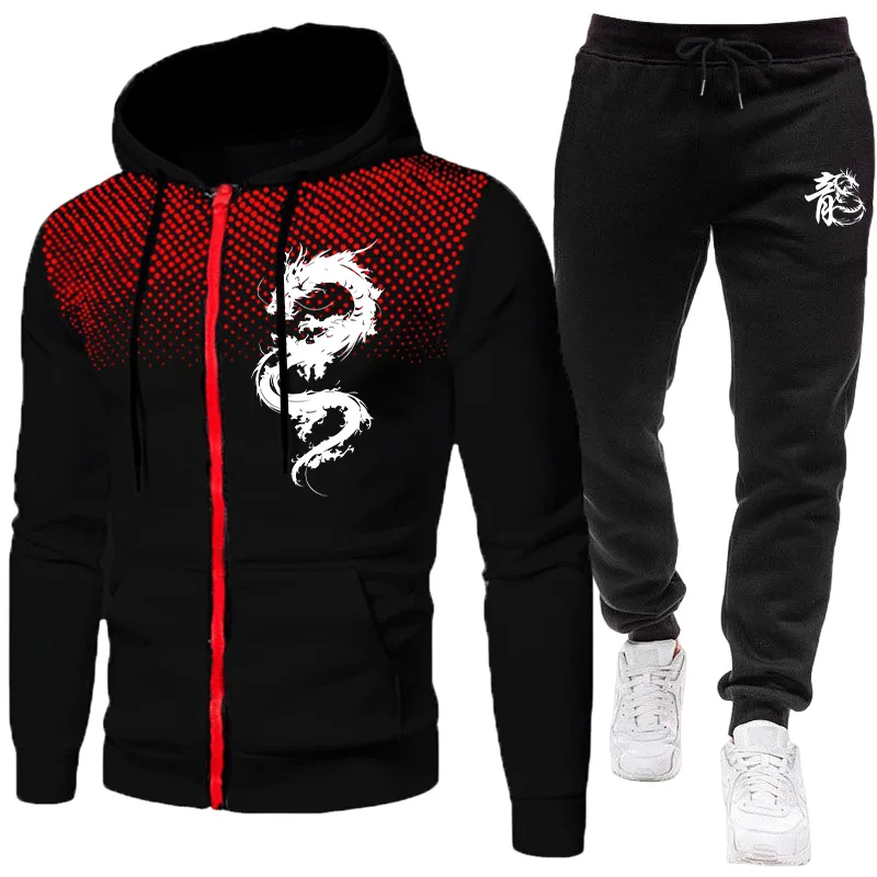 メンズパリドラゴン柄ファッションプリントセットアップ ツーピ - Men'S Fashion Hoodie のレビューと価格