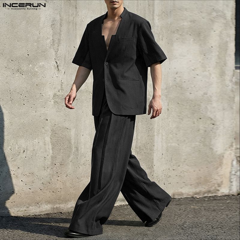 INCERUN メンズセットアップ 無地Vネック半袖ブレザー - Mens Fashion Blazer のレビューと価格