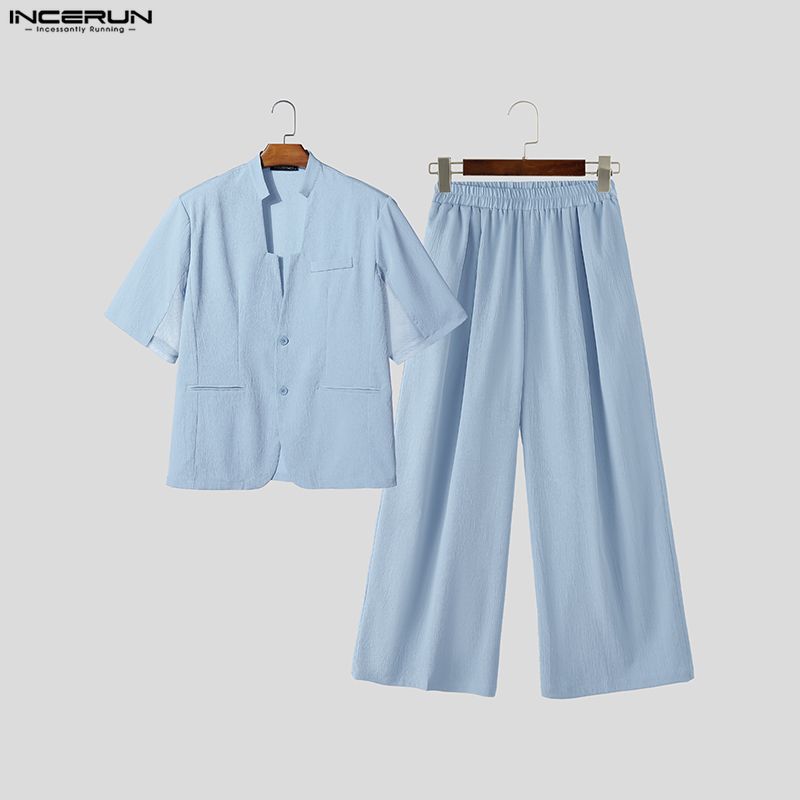 INCERUN メンズセットアップ 無地Vネック半袖ブレザー - Mens Fashion Blazer のレビューと価格