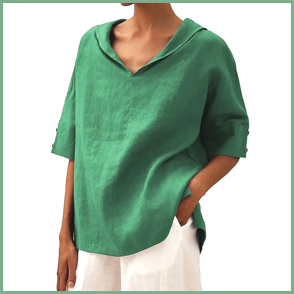 レディース ルーズ Vネック コットンリネンシャツ 2026 - Linen Shirt Summer のレビューと価格