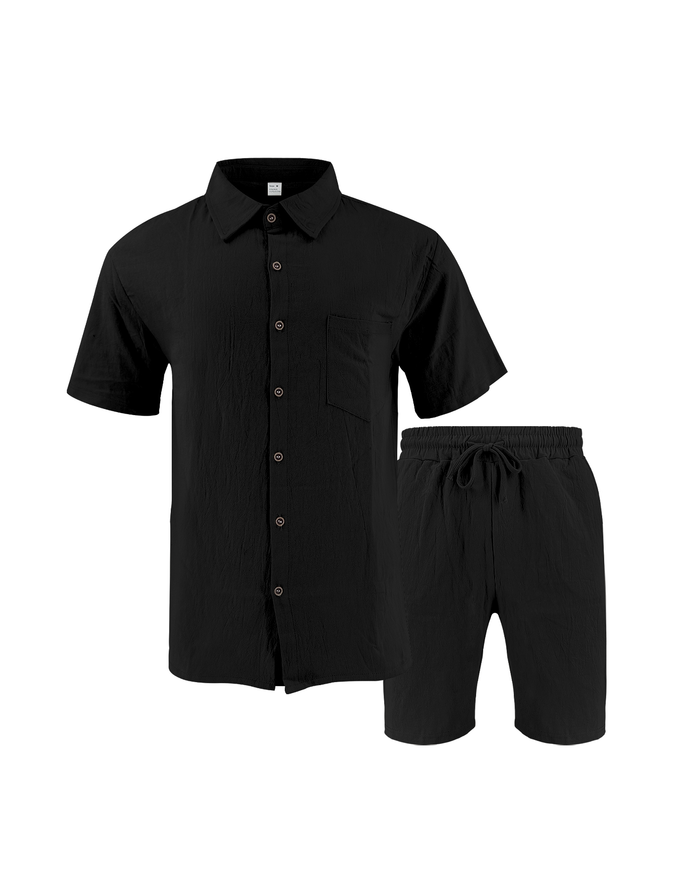 メンズリネンテクスチャードツーピースセット、襟付き半袖シャツ - Linen Shirt Summer のレビューと価格