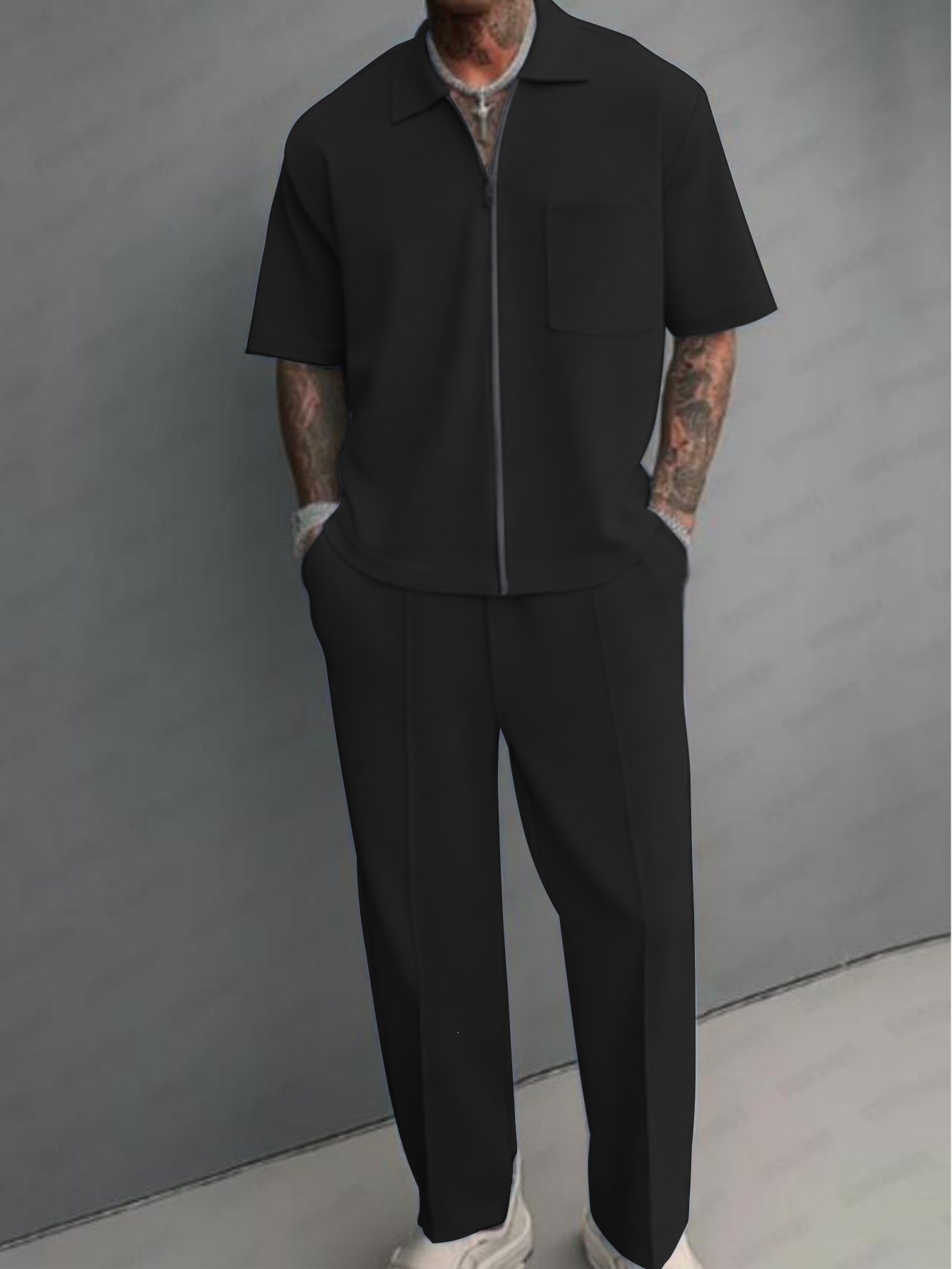 メンズ2ピースアウトフィット、ハーフジップポロシャツ、半袖、 - Men'S Fashion Polo のレビューと価格